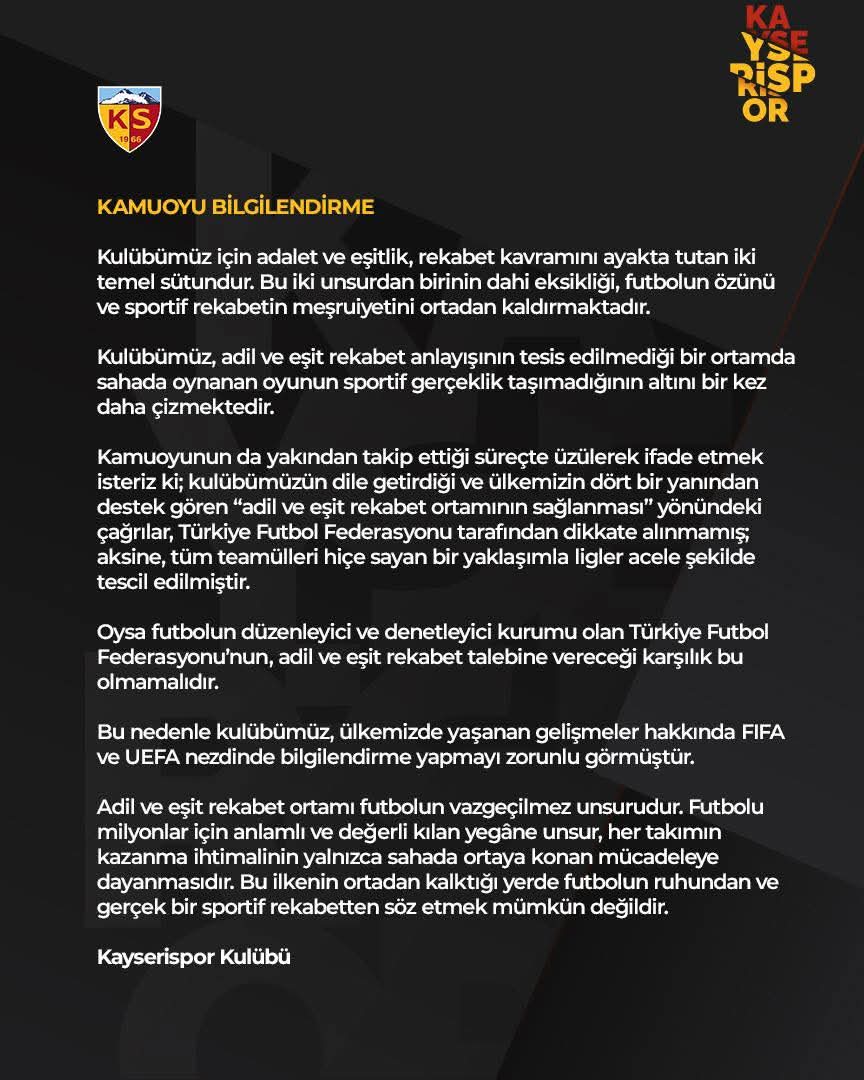 KAYSERİSPOR FİFA VE UEFA'YA GİDİYOR