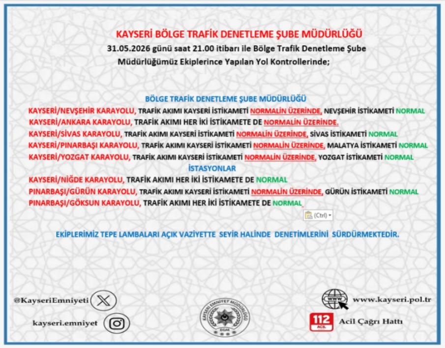 EMNİYET MÜDÜRLÜĞÜ'NDEN YOL BİLGİLENDİRMESİ