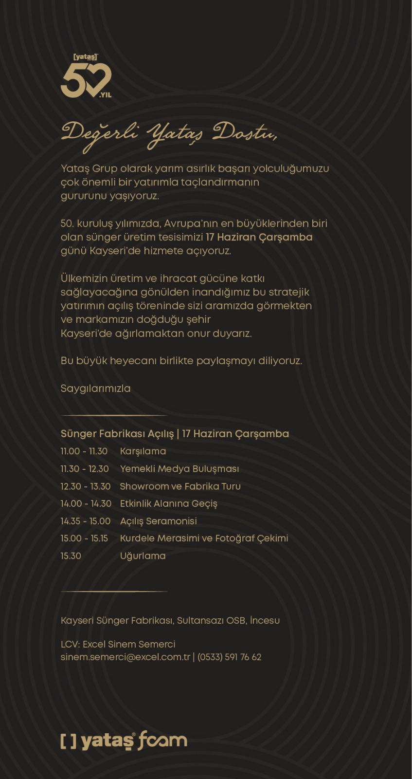 YATAŞ'IN DEV SÜNGER TESİS AÇILIŞI ÇARŞAMBA GÜNÜ 