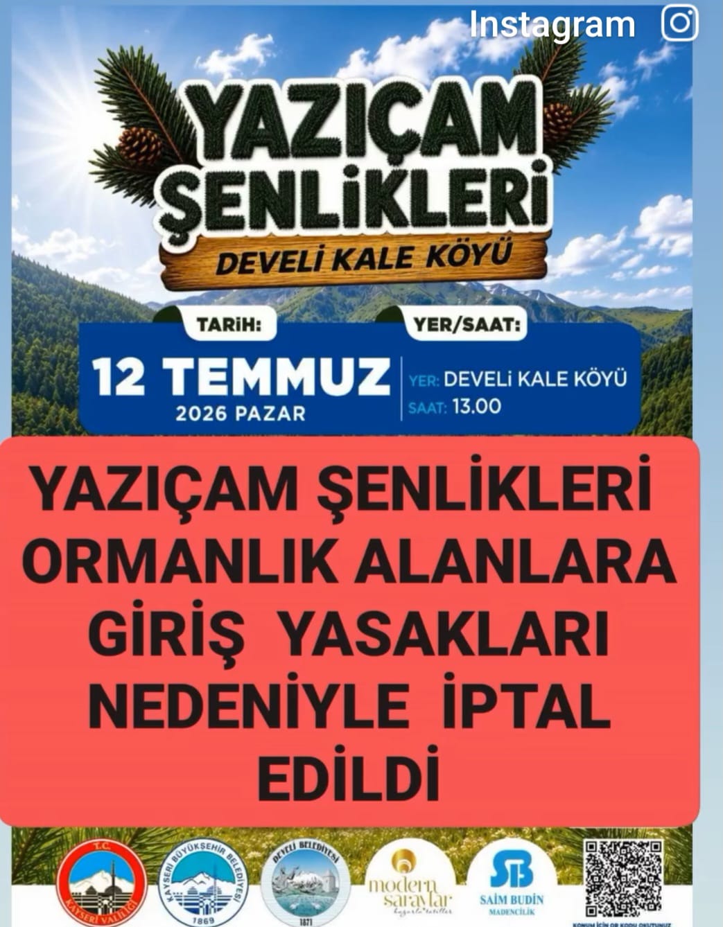 YAZIÇAM ŞENLİKLERİ İPTAL EDİLDİ 