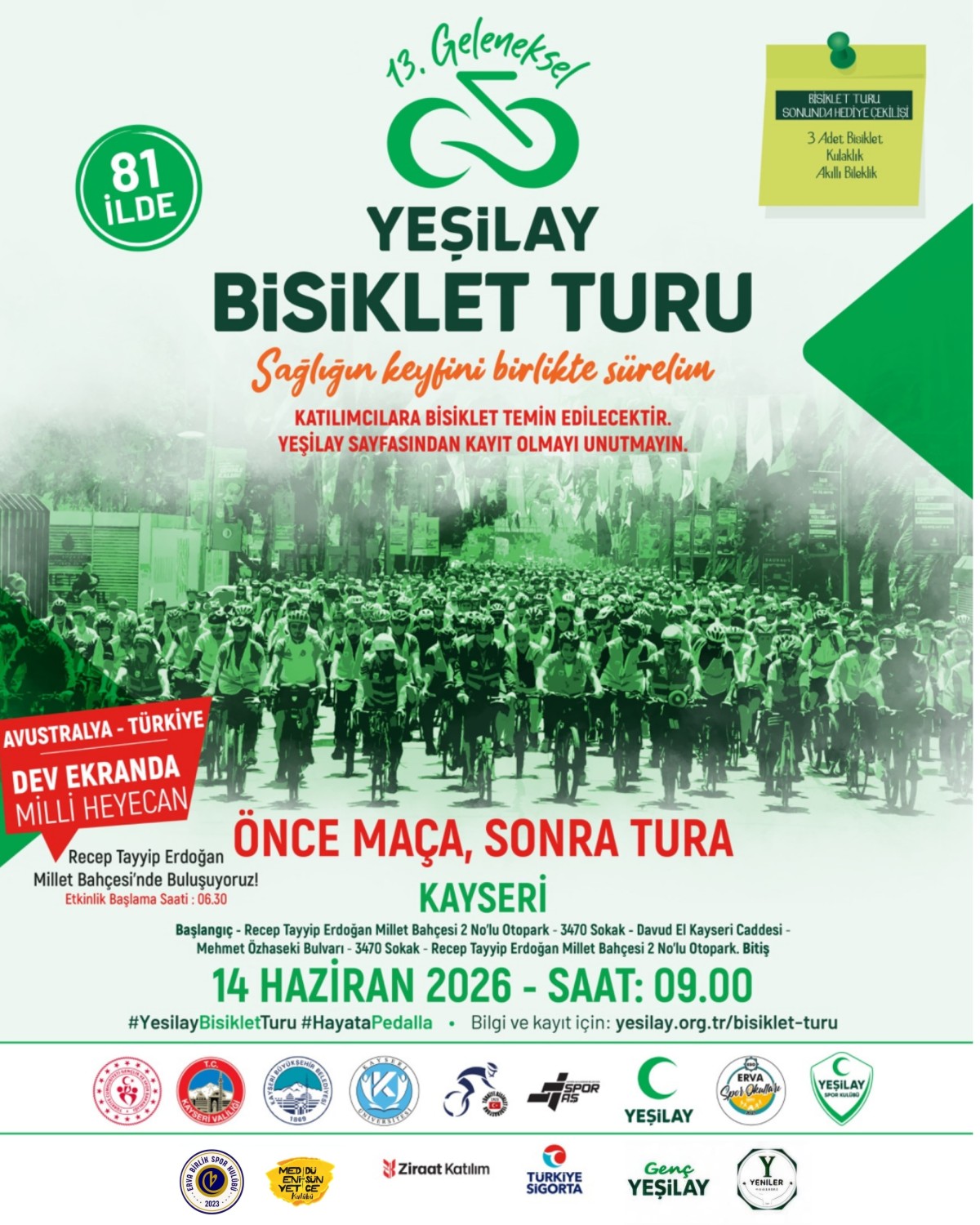 YEŞİLAY'DAN PAZAR GÜNÜ BİSİKLET TURU VAR