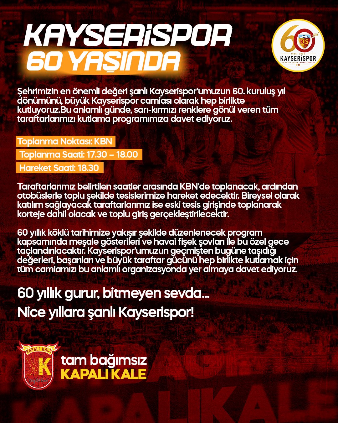 KAYSERİSPOR, 60. YlLlNl KUTLAYACAK 