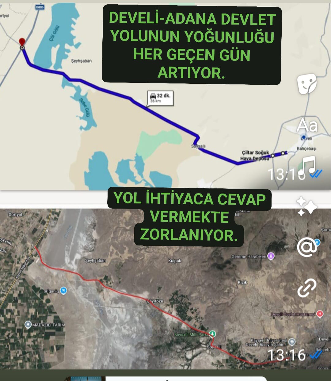 DEVELİ -ADANA YOLU İHTİYACA CEVAP VEREMİYOR 