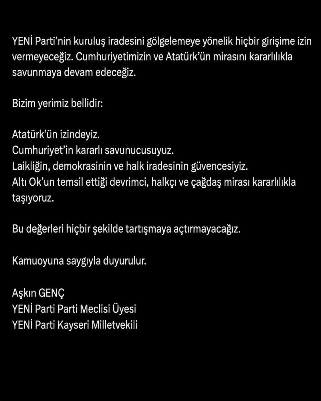 AŞKIN GENÇ'TEN BASlN AÇlKLAMASl 