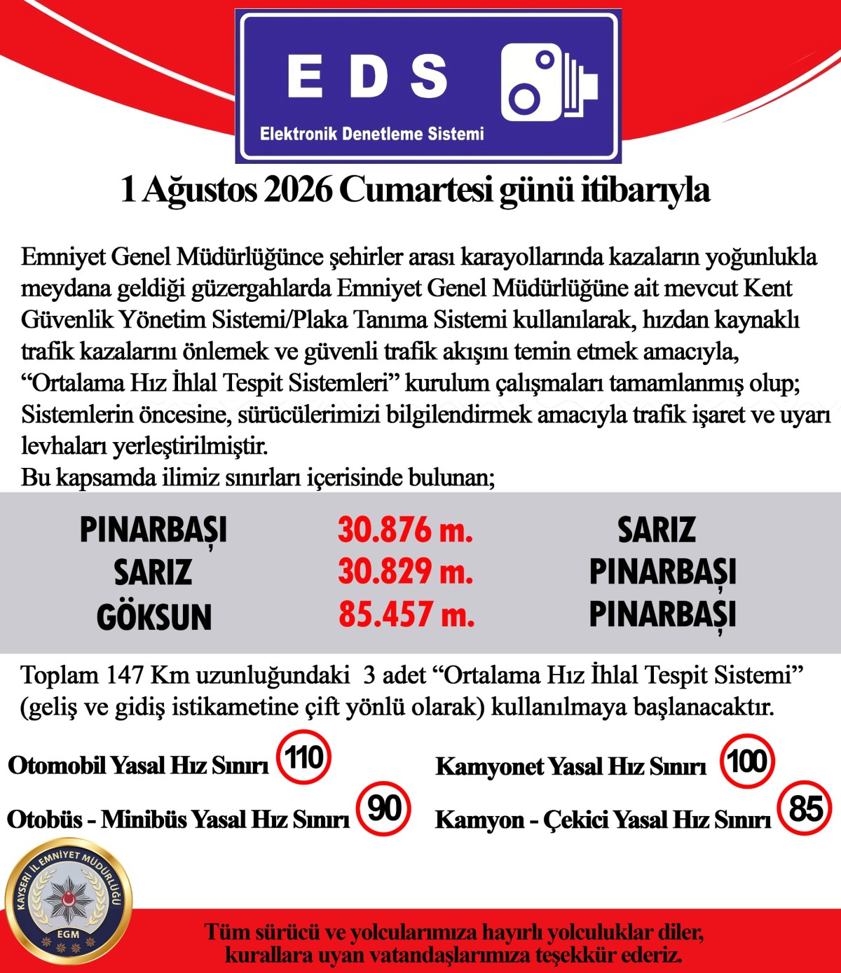 EMNİYET MÜDÜRLÜĞÜ'NDEN EDS UYARISI 