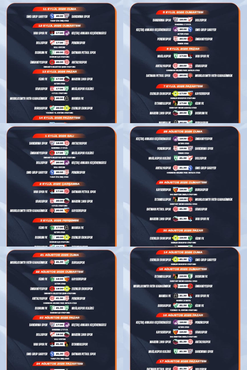 TFF, 1. LİGDE 8 HAFTANIN PROGRAMINl AÇlKLADl 