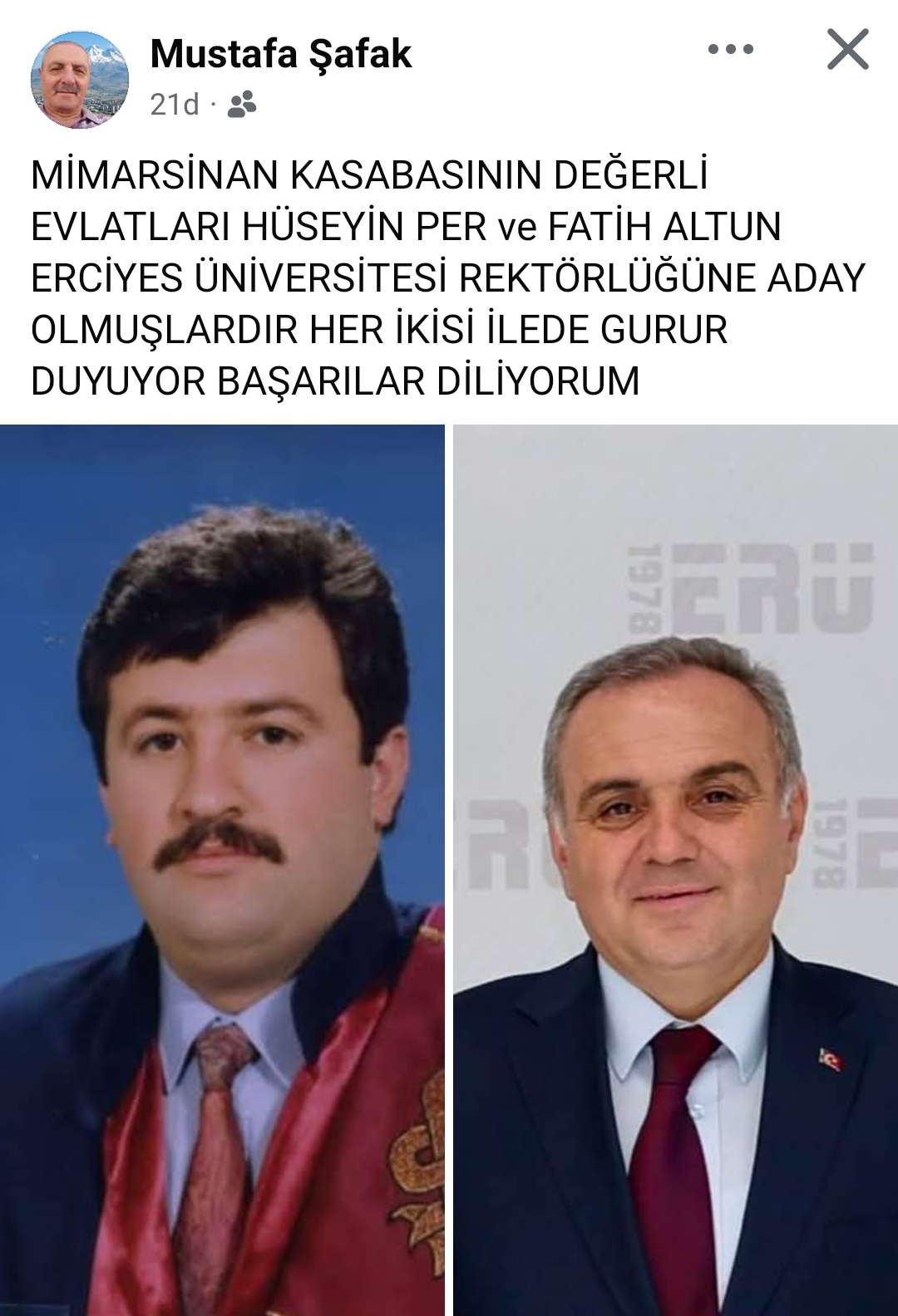 MUSTAFA ŞAFAK, MİMARSİNANLl ADAYLARA BAŞARILAR DİLİYORUM 