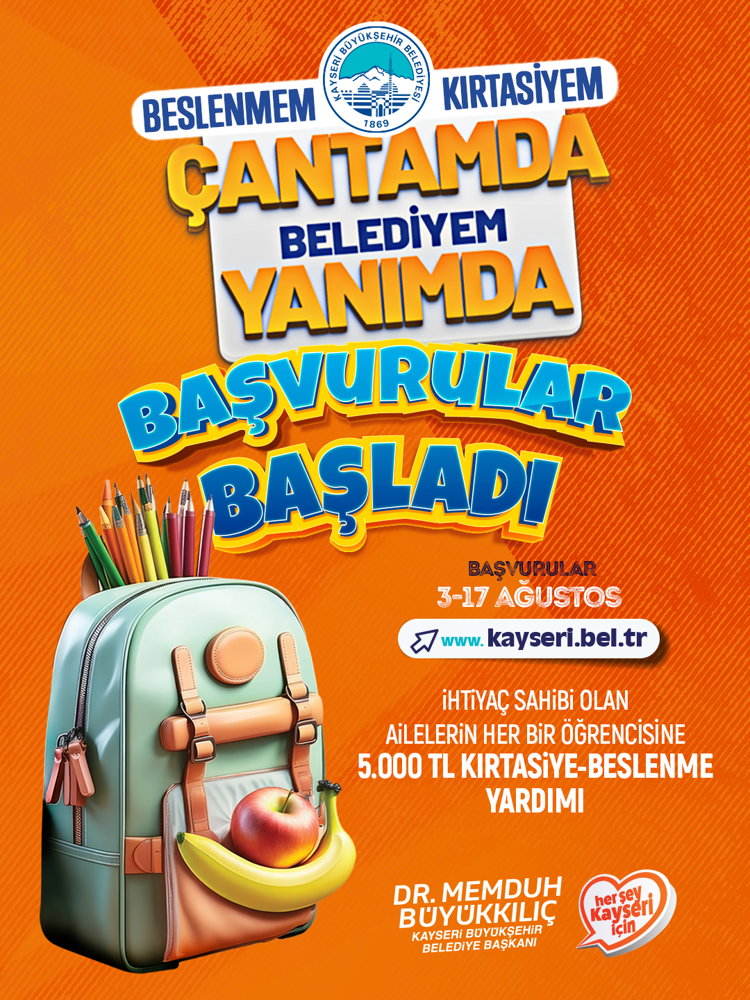 5 BİN TL'LİK EĞİTİM DESTEĞİ BAŞVURULARI BAŞLADI