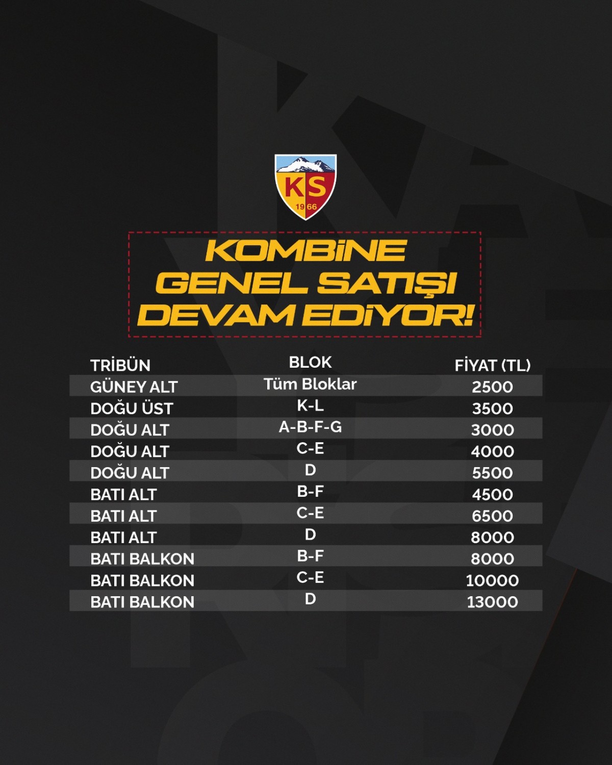 KOMBİNE BİLET SATIŞLARI SÜRÜYOR 