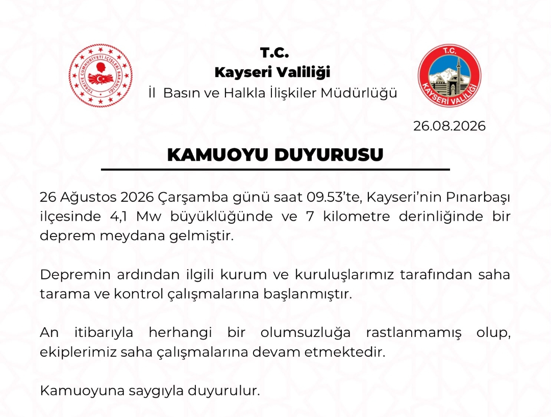 PlNARBAŞl'NDA MEYDANA GELEN DEPREM KORKUTTU 