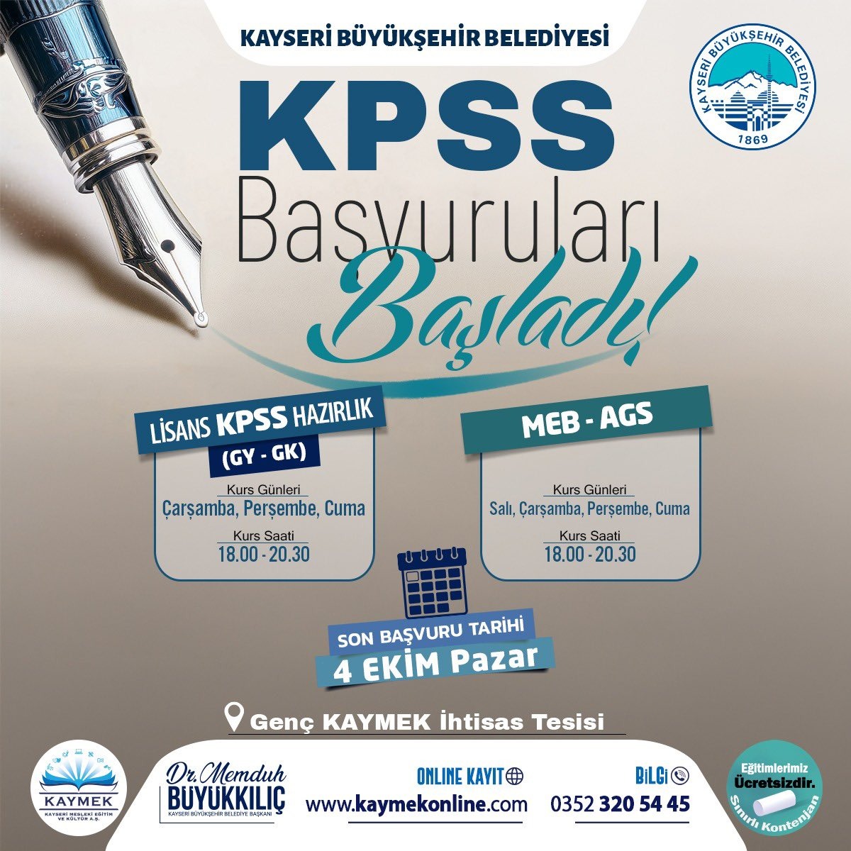 BÜYÜKŞEHİR KAYMEK’TEN KPSS VE MEB-AGS HAZIRLIK KURSLARI