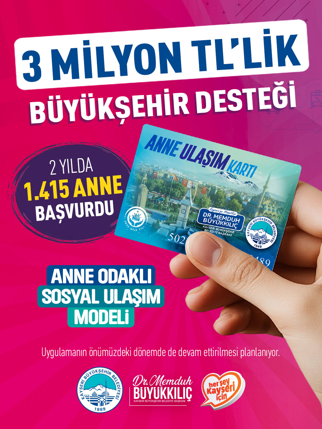 “ANNE ULAŞIM KARTI” İLE 3 MİLYON TL’LİK BÜYÜKŞEHİR DESTEĞİ