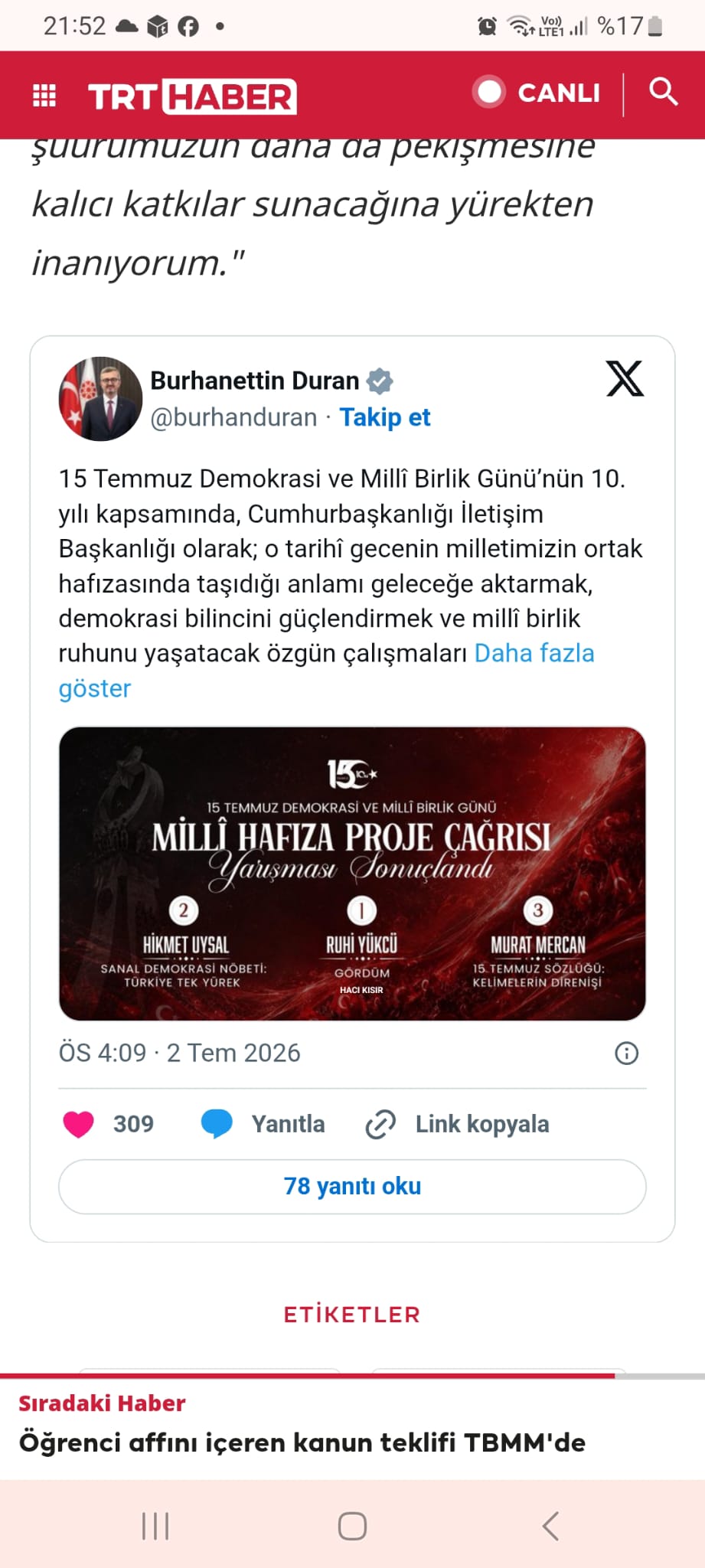 HACI KlSlR, BİRİNCİ OLDU