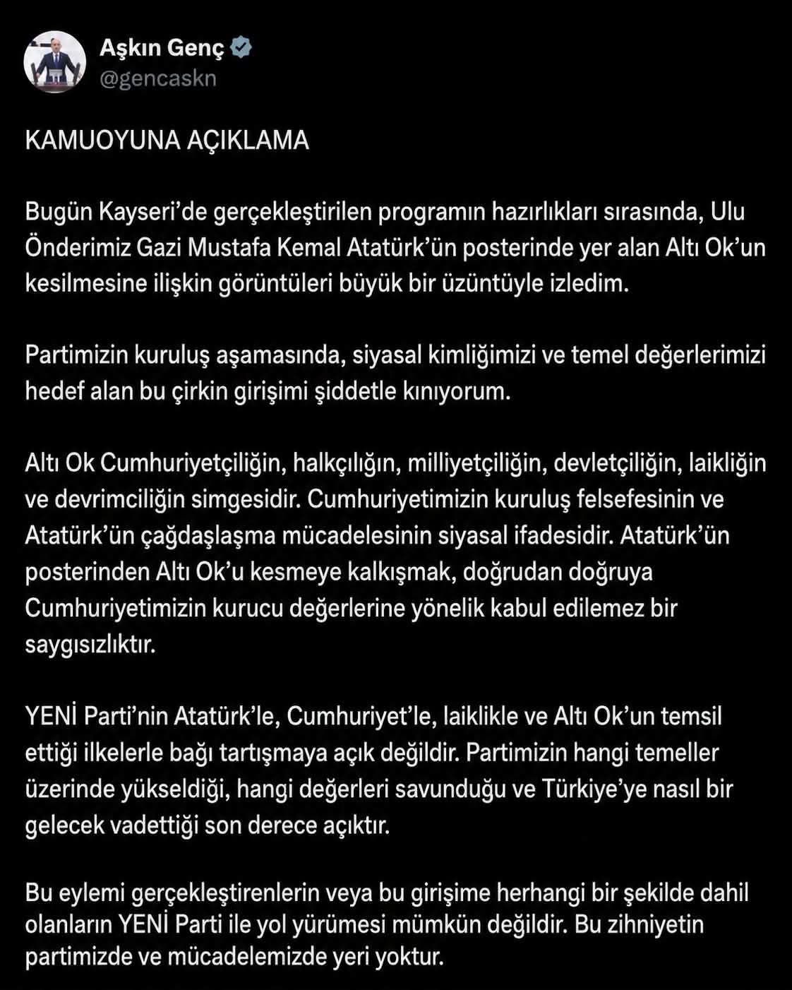 AŞKIN GENÇ'TEN BASlN AÇlKLAMASl