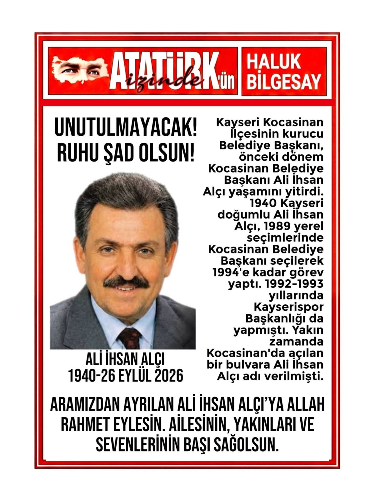 ALİ İHSAN ALÇI, VEFAT ETTİ